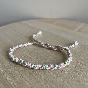 Daenerys Woven Friendship Bracelet Anklet OS Pink Green Women Cotton Handmade